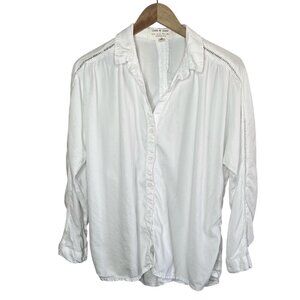 Cloth & Stone Anthropologie White Eyelet Trim Button-Up Woven Shirt L